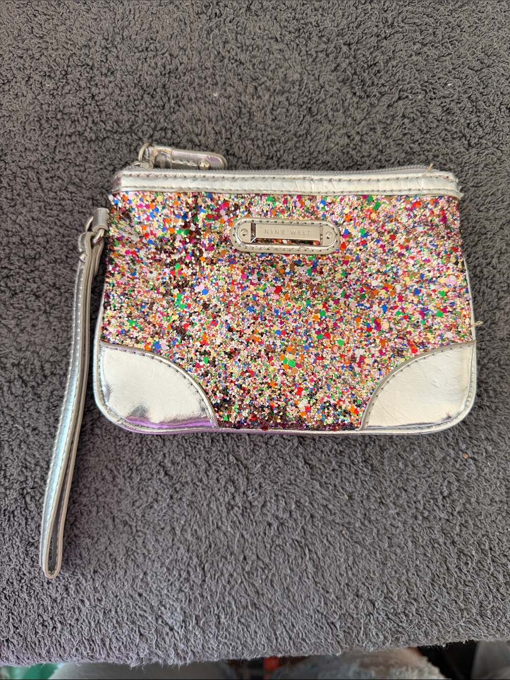 Nine West Silver Multi Glitter Wristlet